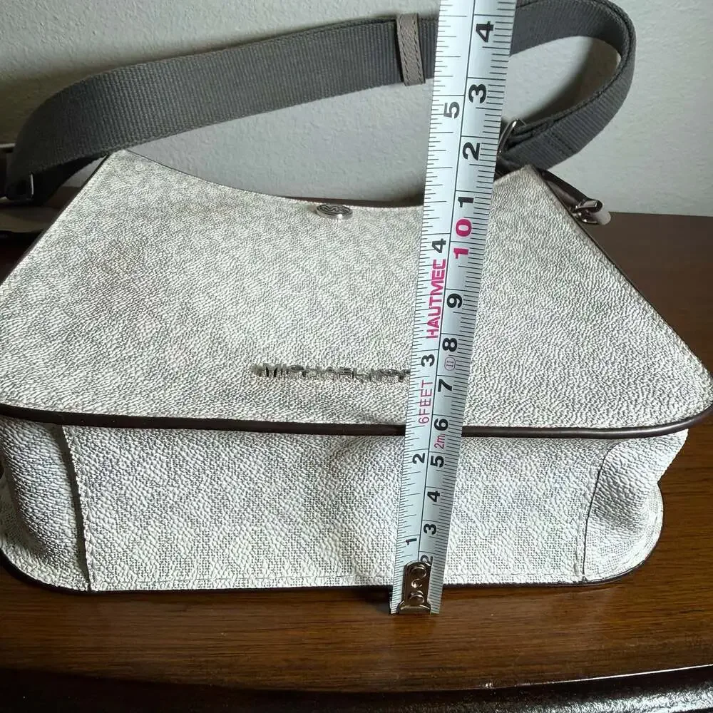 Michael Kors White Monogram Crossbody with Gray Strap